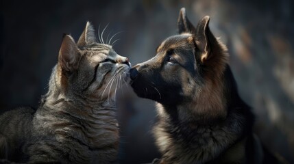 Dog Kiss Cat Take Care, Banner Image For Website, Background, Desktop Wallpaper - obrazy, fototapety, plakaty