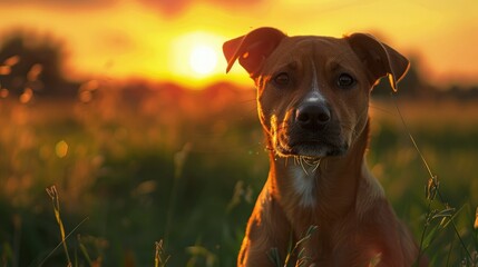 Dog Looking Camera Sunset, Banner Image For Website, Background, Desktop Wallpaper