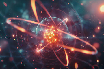 The elusive and mesmerizing nature of atomic structure by capturing the ethereal glow of electrons in their quantum orbitals. - obrazy, fototapety, plakaty