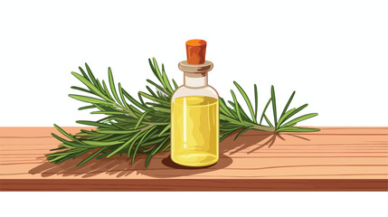 One Bottle of rosemary essential oil on a wooden 