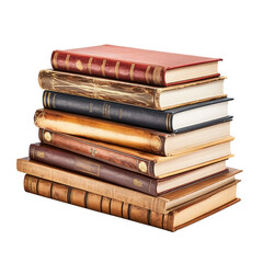 stack of various vintage books with different bindings, colors, and textures, conveying a sense of knowledge, history, and literature.