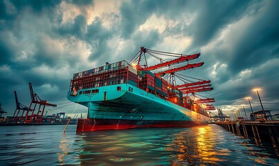 Busy Dockyard, Loading Cargo Under Cloudy Skies