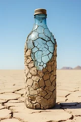 Fotobehang Water bottle covered in dry cracked soil in the desert. Global warming and lack of drinking water concept. Ai Generative © ArtmediaworX