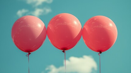 A vintage pink balloon is floating above a turquoise sky
