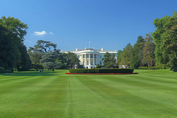 The White House surrounded by a picturesque landscape and a clear sky. - obrazy, fototapety, plakaty