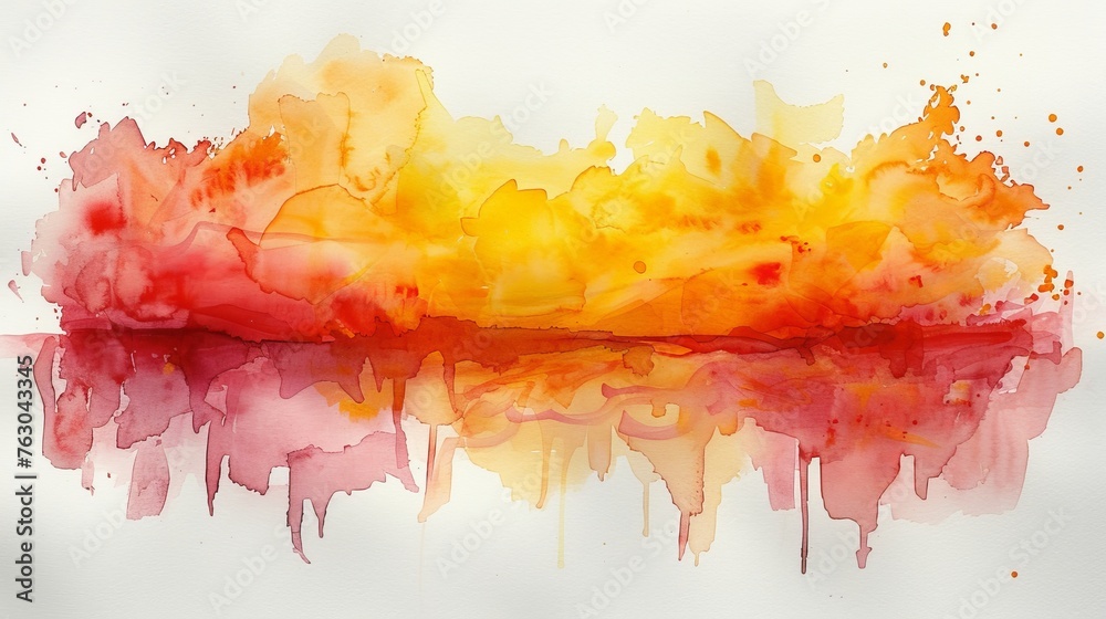 Poster an indentation of red watercolors overflowing orange. a smear of red-yellow is traced across the hor