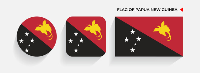 Papua New Guinea Flags arranged in round, square and rectangular shapes