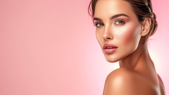 Beautiful young sexy super model with sophisticated use of  makeup and cosmetics.copy space for text ideal for promotion or advertising.