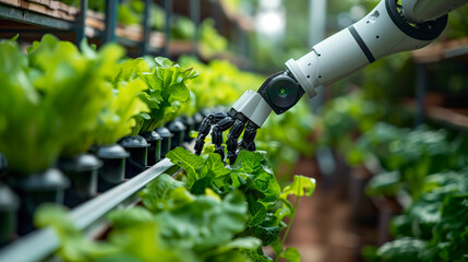 The future of agriculture and horticulture. A mechanical robot attending and harvesting food crops