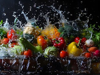Vibrant Vegetable Symphony Caught in a Splash of Purity