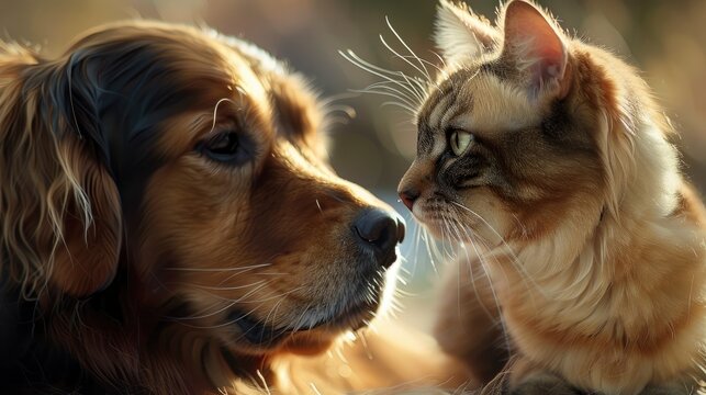 Golden Retriever Dog Fluffy Cat Next, Banner Image For Website, Background, Desktop Wallpaper
