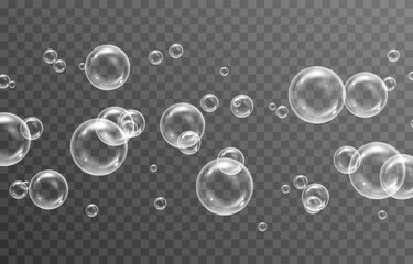 Vector soap bubbles png. Flying soap bubbles. Soap bubbles with various reflections. Detergent, soap, shampoo, foam.
