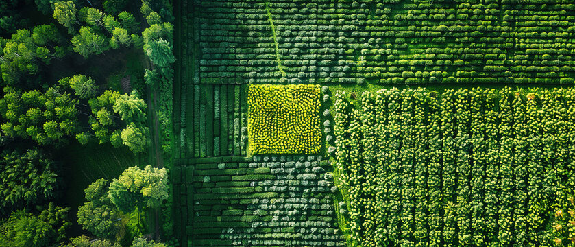 arial view of industrial agriculture,  agricultural landscape