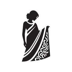 Enigmatic Sari Dress Set of Silhouette - Illuminating the Shadows of Cultural Heritage with Sari Illustration - Minimallest Sari Black Vector
