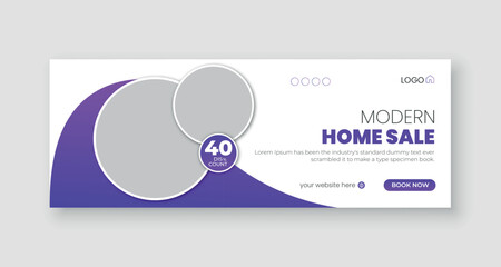 Real estate facebook cover design, modern home sale social media cover template, web banner, discount house sale banner.