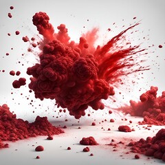 Abstract red powder explosion on white background. Red powder explosion.Freeze motion of red dust particle splash.
