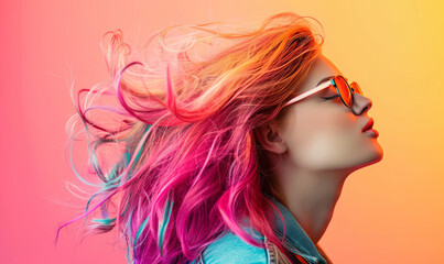 Vibrant portrait of a woman with colorful hair