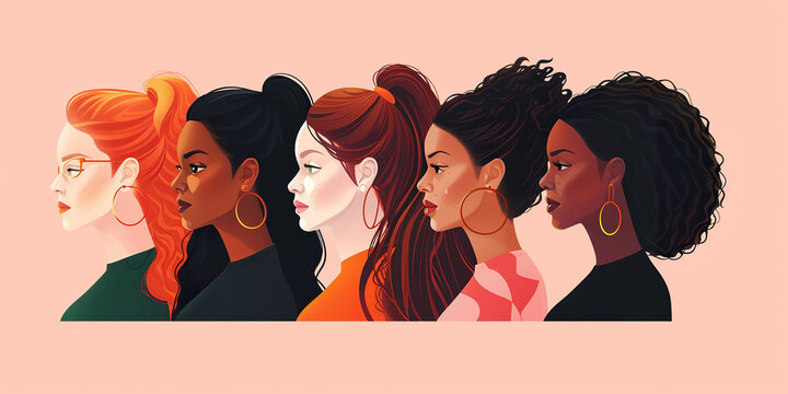 Set of multi racial women with different skin