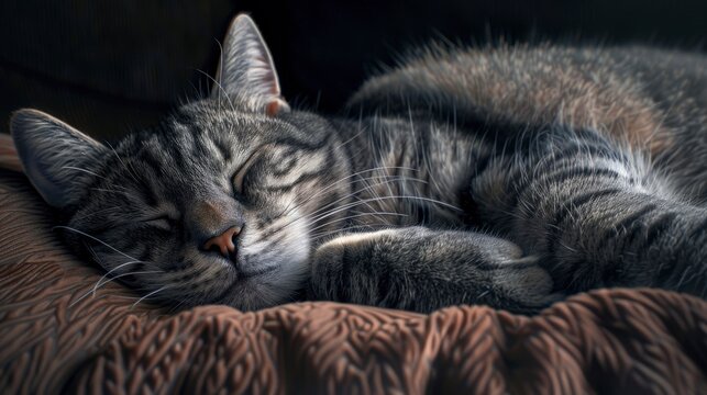 Lazy Tabby Grey Cat Sleeping, Banner Image For Website, Background, Desktop Wallpaper