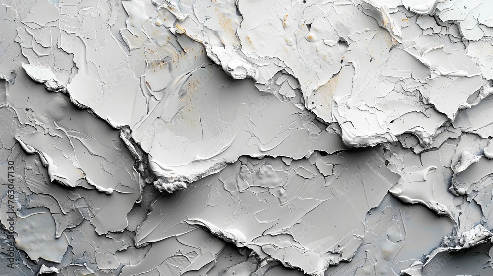 Poster Paint (50%), texture (50%). Texture of the painted surface of a smooth rough wall. A relief plane with gray color. Light reflection. White Design Background. Artistic plaster. Rastered image.