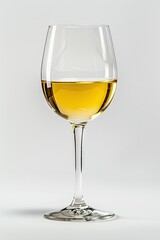 Vin blanc dans un verre sur un fond blanc de studio, illustration boisson ia générative - obrazy, fototapety, plakaty