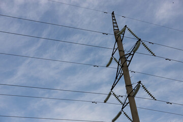 High voltage electricity transmission mast, power mast, electrical support.
