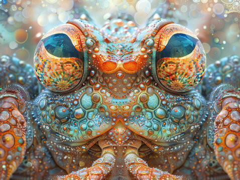 Mythical creature, kaleidoscope patterns, merging reality and fantasy, in a cosmic realm Photography, with a Golden hour lighting effect, highlighting the otherworldly beauty