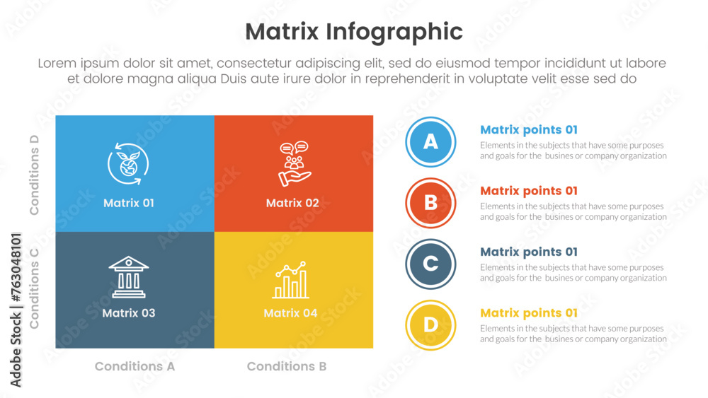 Wall mural matrix structure model template for infographic template banner with big square and circle outline s