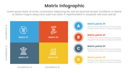 matrix structure model template for infographic template banner with big square and circle outline stack vertical with 4 point stage list