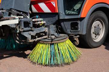 Part of a car for cleaning streets, roads. Clean city concept.