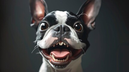 Portrait Funny Happy Boston Terrier Dog, Banner Image For Website, Background, Desktop Wallpaper - obrazy, fototapety, plakaty