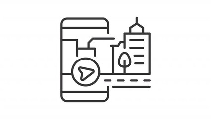 AR navigation line animation. Smartphone app animated icon. Interactive map. Wayfinding solution. Black illustration on white background. HD video with alpha channel. Motion graphic - Powered by Adobe