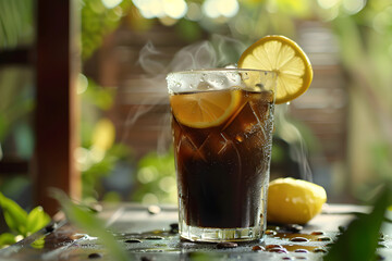 A Refreshing Ice Coffee Scene on a Tranquil Sunny Day - An Epitome of Simple Summer Pleasures