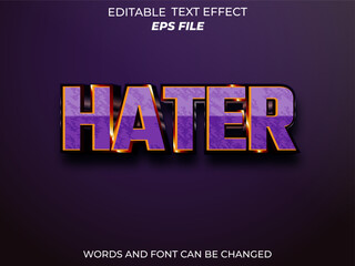 hater text effect, font editable, typography, 3d text. vector template
