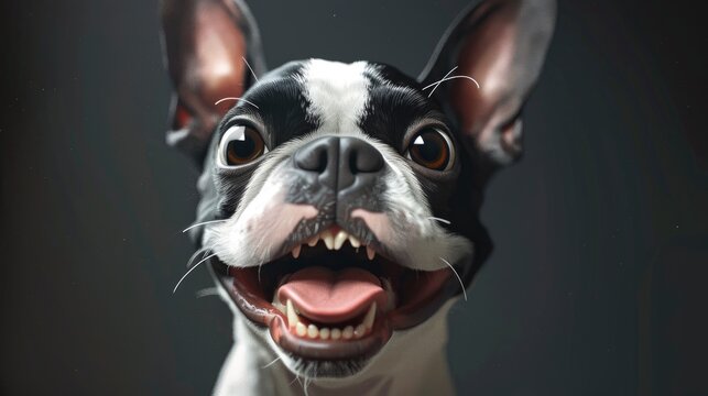 Portrait Funny Happy Boston Terrier Dog, Banner Image For Website, Background, Desktop Wallpaper