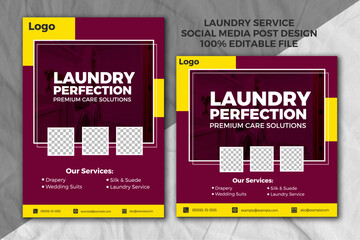 Professional Laundry service flyer template, laundry cleaning company promotion, Laundry service social media Post, editable Marketing template