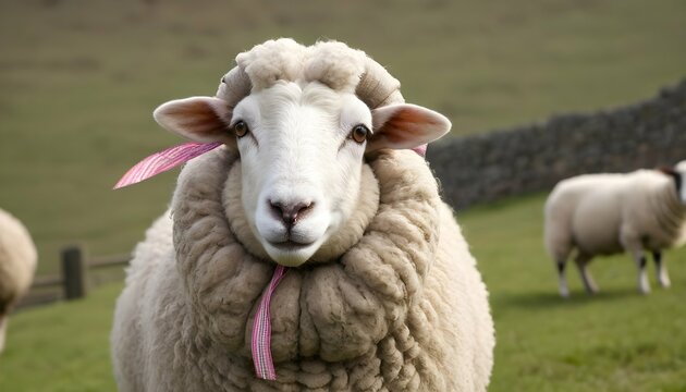 A Sheep With A Big Bow Around Its Neck Upscaled 3