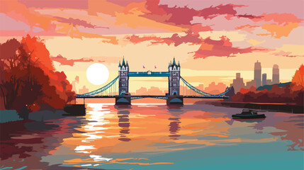Stunning Autumn sunrise over River Thames and Tower - obrazy, fototapety, plakaty