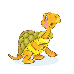 Surprised little turtle sits. Vector illustration. Isolated on white background.