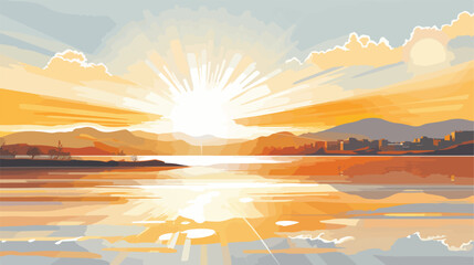 Sunlight reflecting off Hudson River flat vector - obrazy, fototapety, plakaty