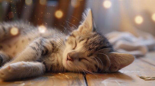 Sleeping Cat On Floor Cute Kitty, Banner Image For Website, Background, Desktop Wallpaper