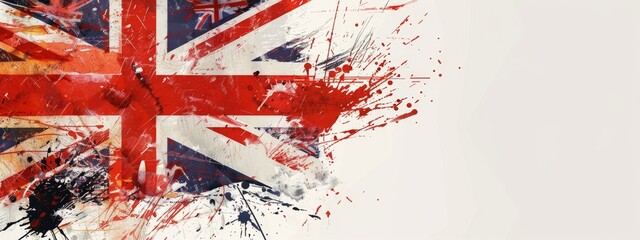 Abstract flag of the United Kingdom. Grunge painted flag with watercolor splashed and brushed lines. Template for your banner designs.