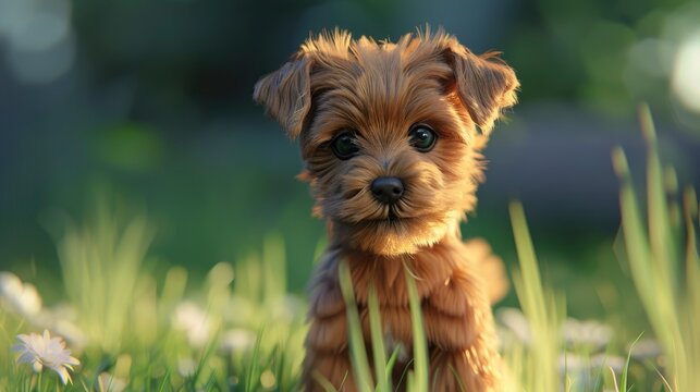 Small Cute Puppy Domestic Dog Green, Banner Image For Website, Background, Desktop Wallpaper