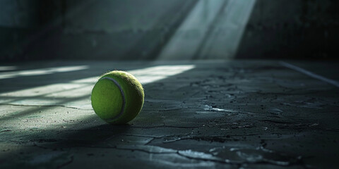 A Macro View of a Tennis Ball, Nestled in the Ambience of a Gymnasium Tennis Court, Signifying the Intersection of Sports and Lifestyle - obrazy, fototapety, plakaty