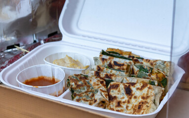 Freshly made Turkish gözleme at a food market