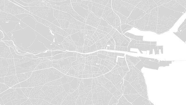 Background Dublin map, Ireland, white and light grey city poster. Vector map with roads and water.