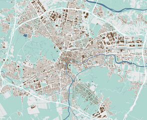 Map of Ljubljana, Slovenia. Detailed city map, metropolitan area, buildings.