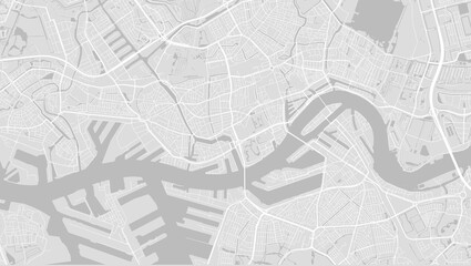 Background Rotterdam map, Netherlands, white and light grey city poster. Vector map with roads and water.