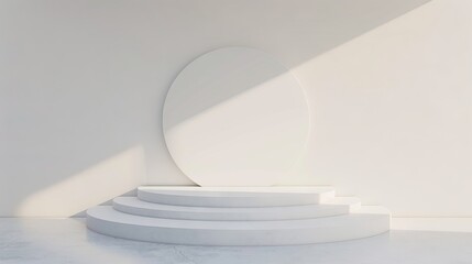 3D Rendering of Modern Abstract Pedestal Podium Set on White Background