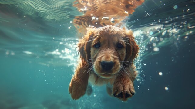 Underwater Photo Golden Labrador Retriever, Banner Image For Website, Background, Desktop Wallpaper